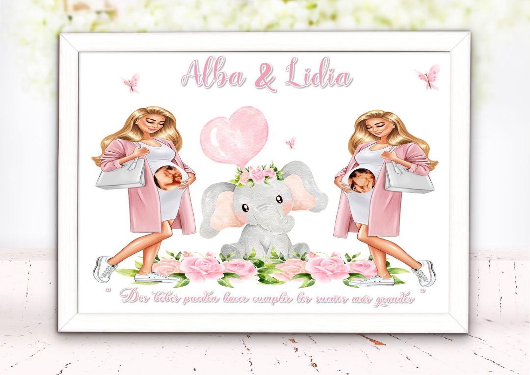 Láminas con embarazada personalizada dos bebes 001