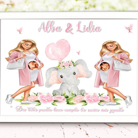 Láminas con embarazada personalizada dos bebes 001