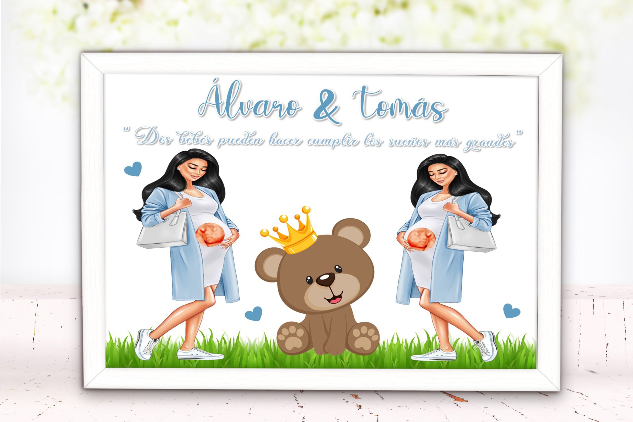 Láminas con embarazada personalizada niño dos bebes 002