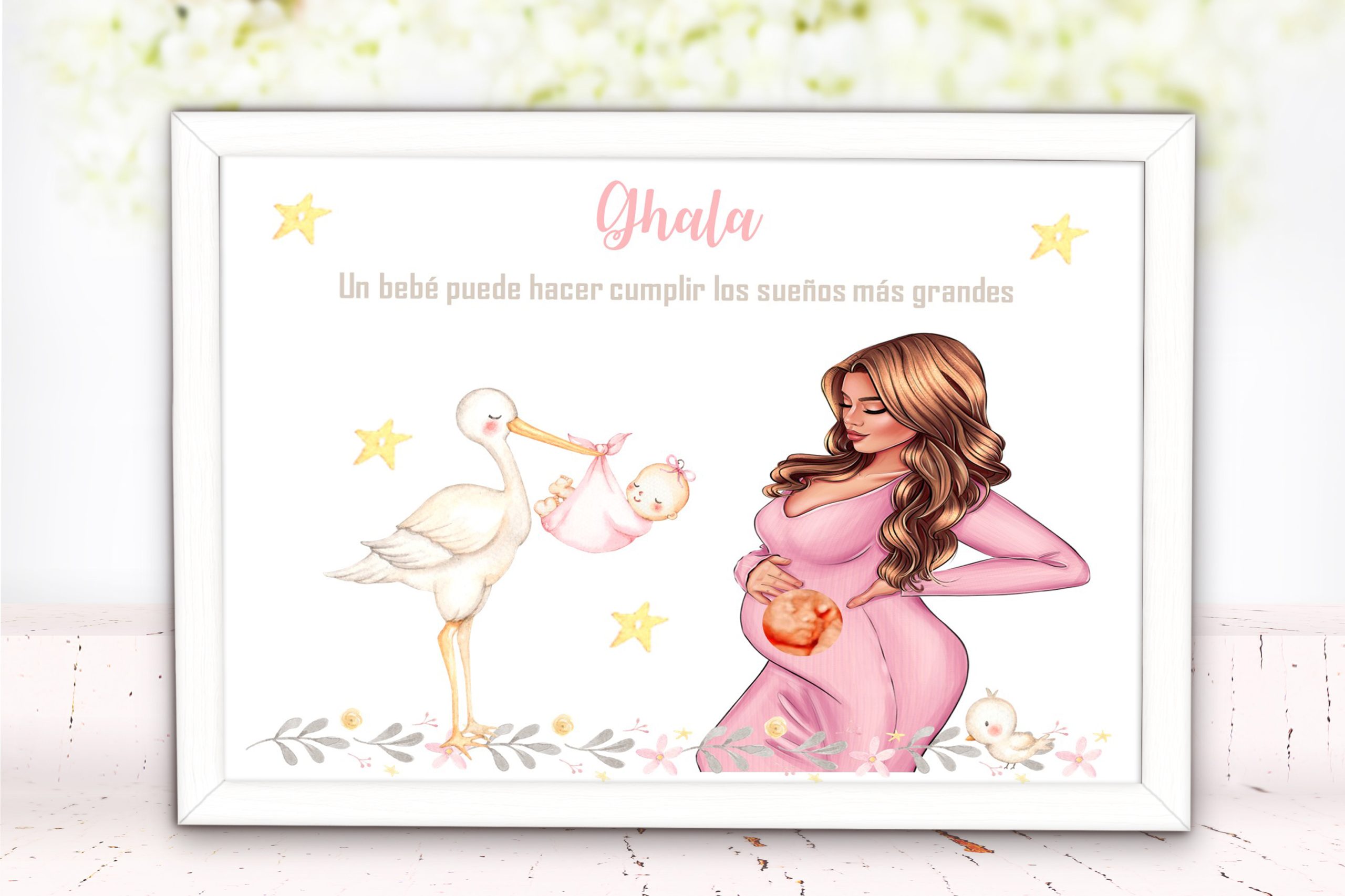 Láminas con embarazada personalizada un bebe 005