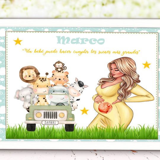 Láminas con embarazada personalizada niño un bebe 005