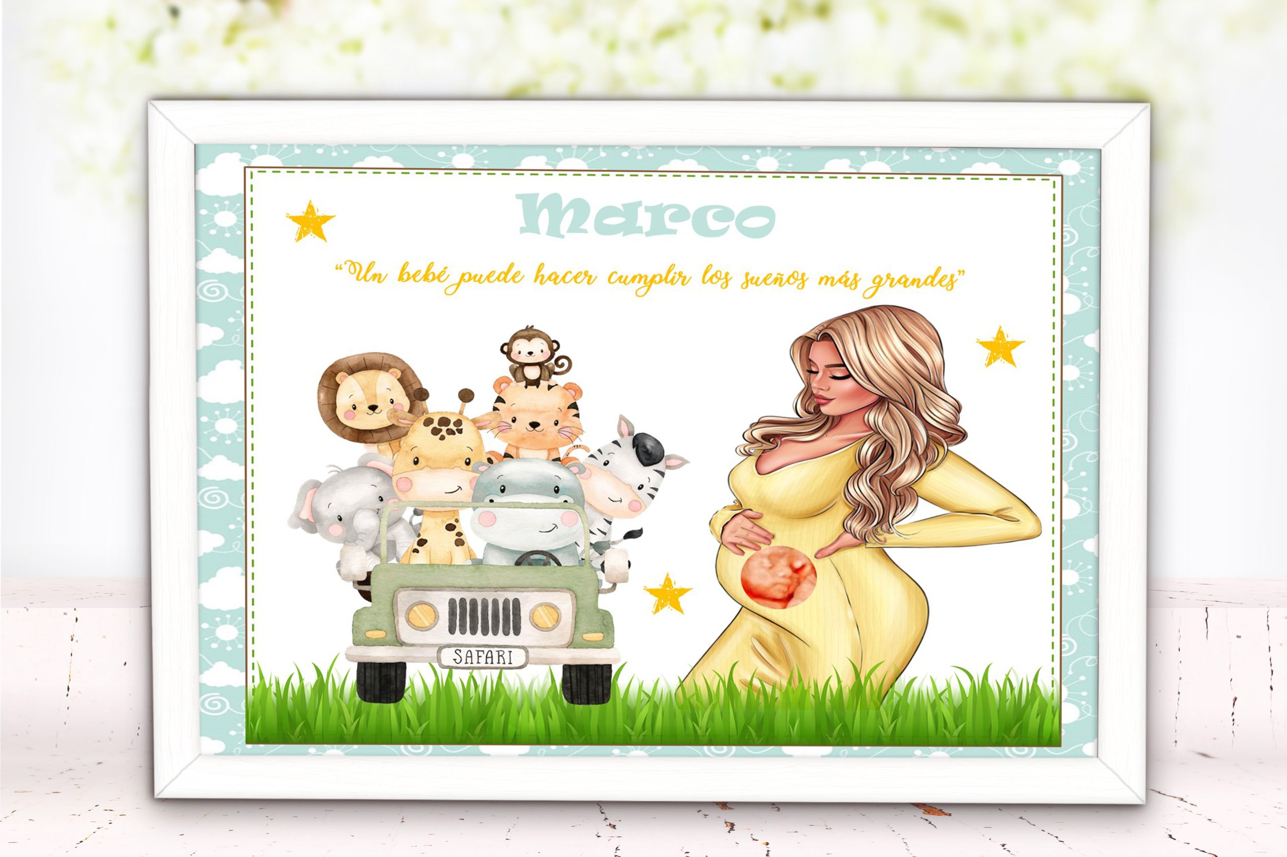 Láminas con embarazada personalizada niño un bebe 005