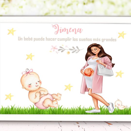 Láminas con embarazada personalizada un bebe 006