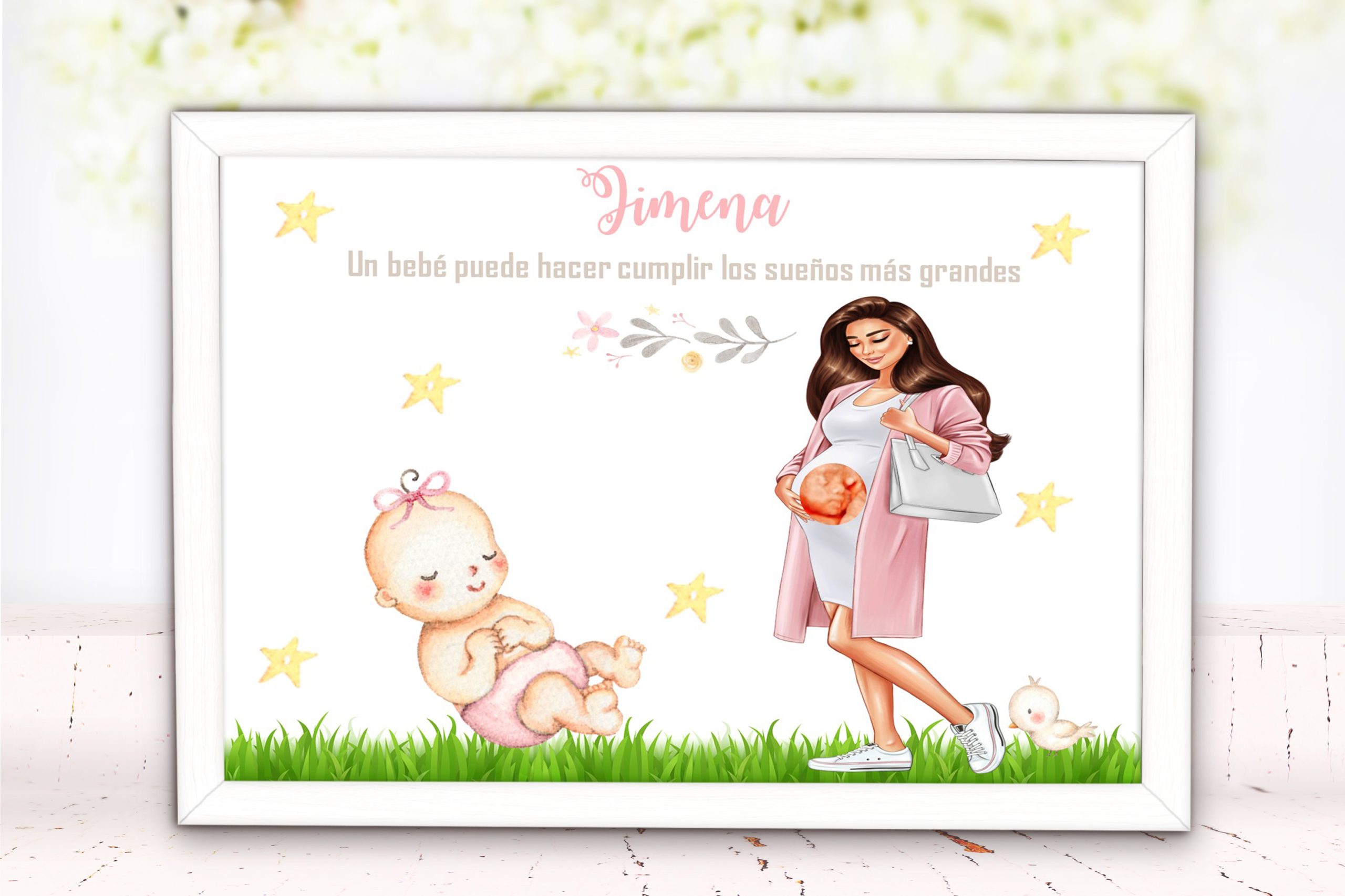 Láminas con embarazada personalizada un bebe 006