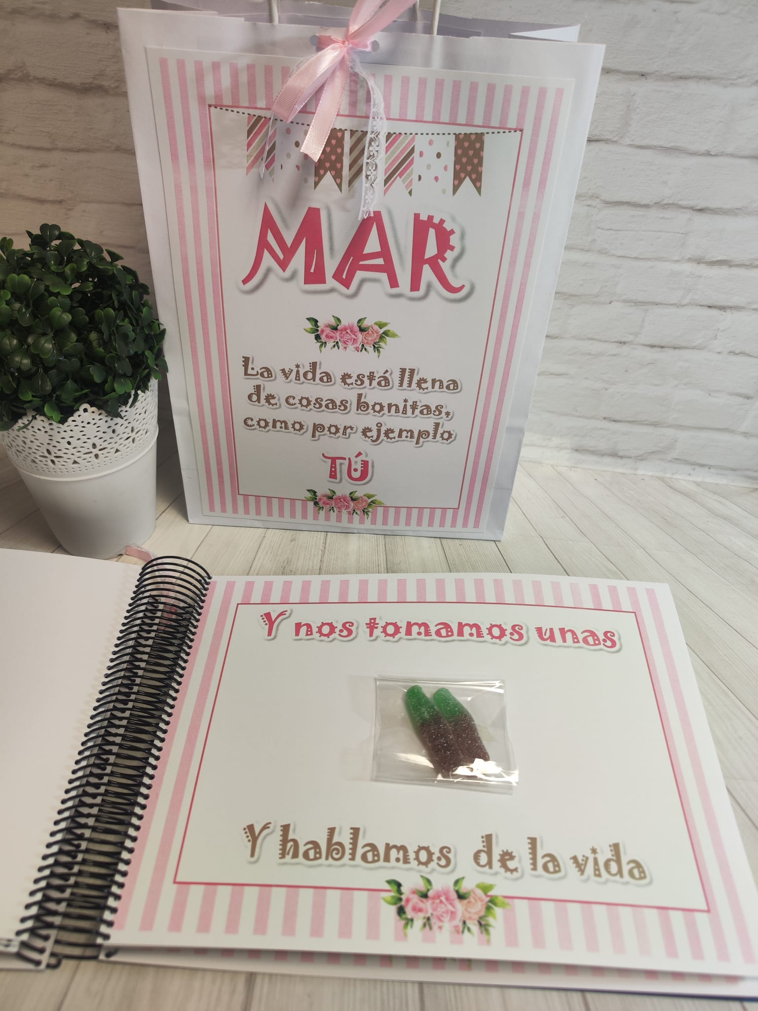 Libro de chuches modelo de rayas rosas y blancas - Imagen 9