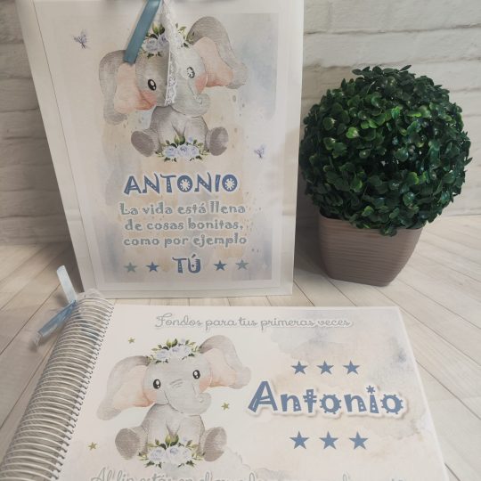 Libro para regalar dinero en nacimiento Modelo elefante azul