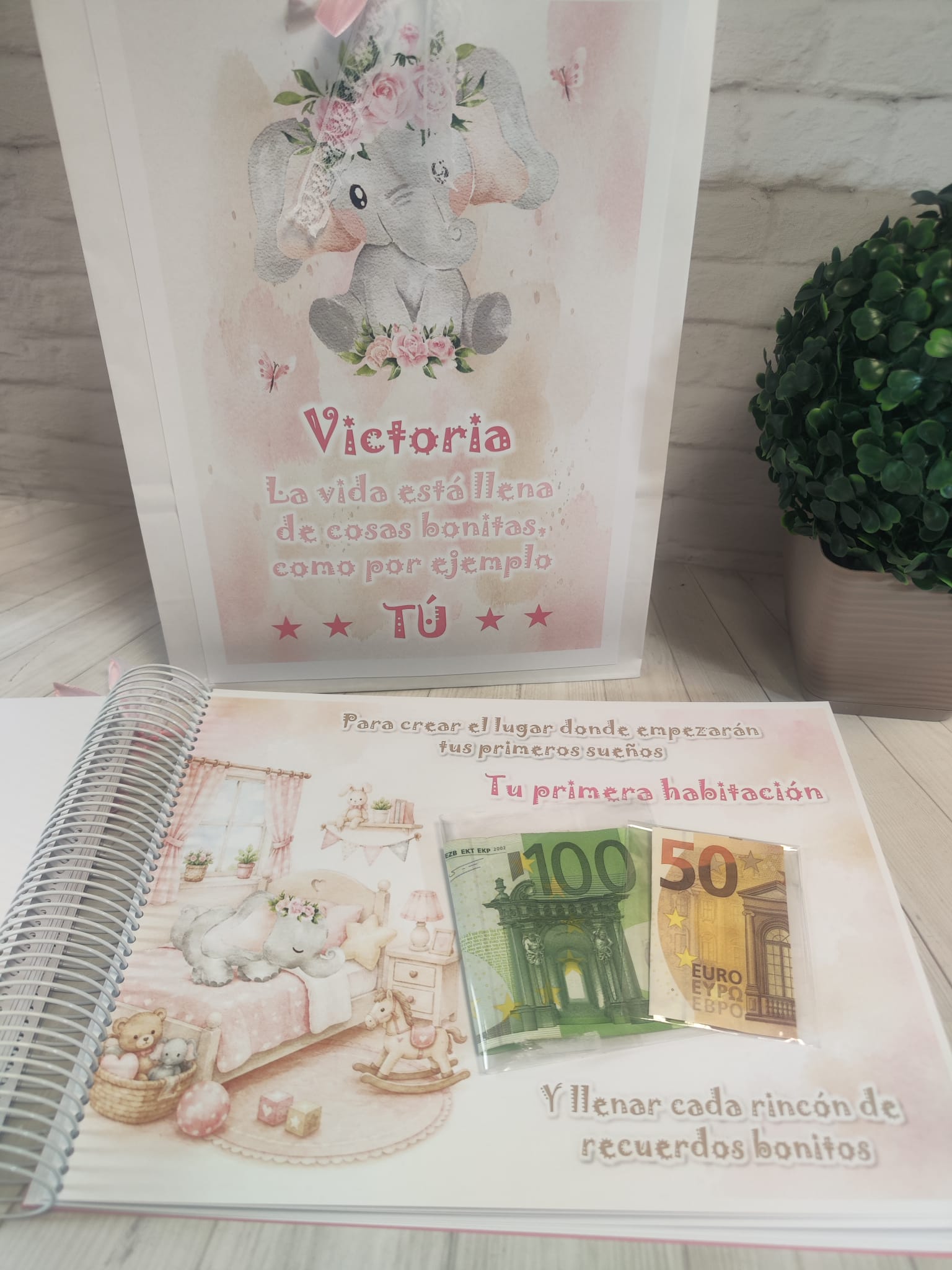 Libro para regalar dinero en nacimiento Modelo elefante rosa - Imagen 11