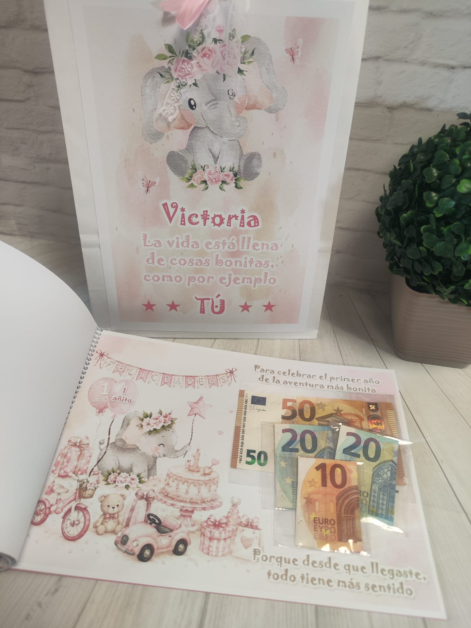 Libro para regalar dinero en nacimiento Modelo elefante rosa - Imagen 14
