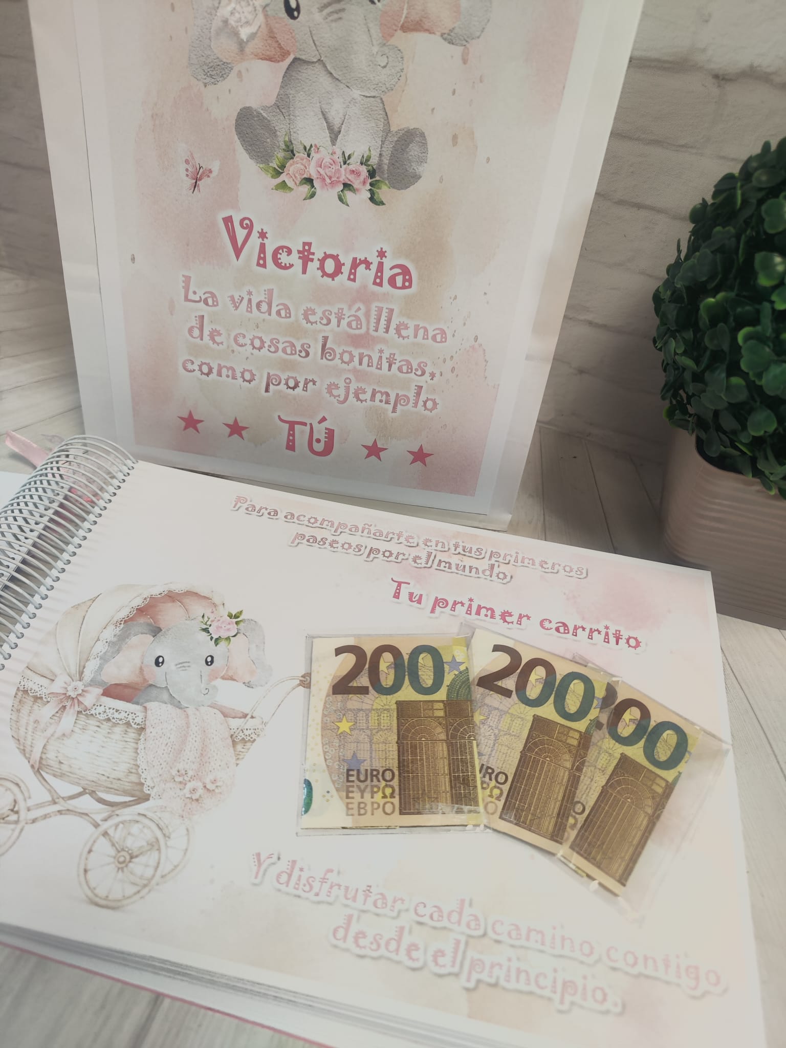 Libro para regalar dinero en nacimiento Modelo elefante rosa - Imagen 4