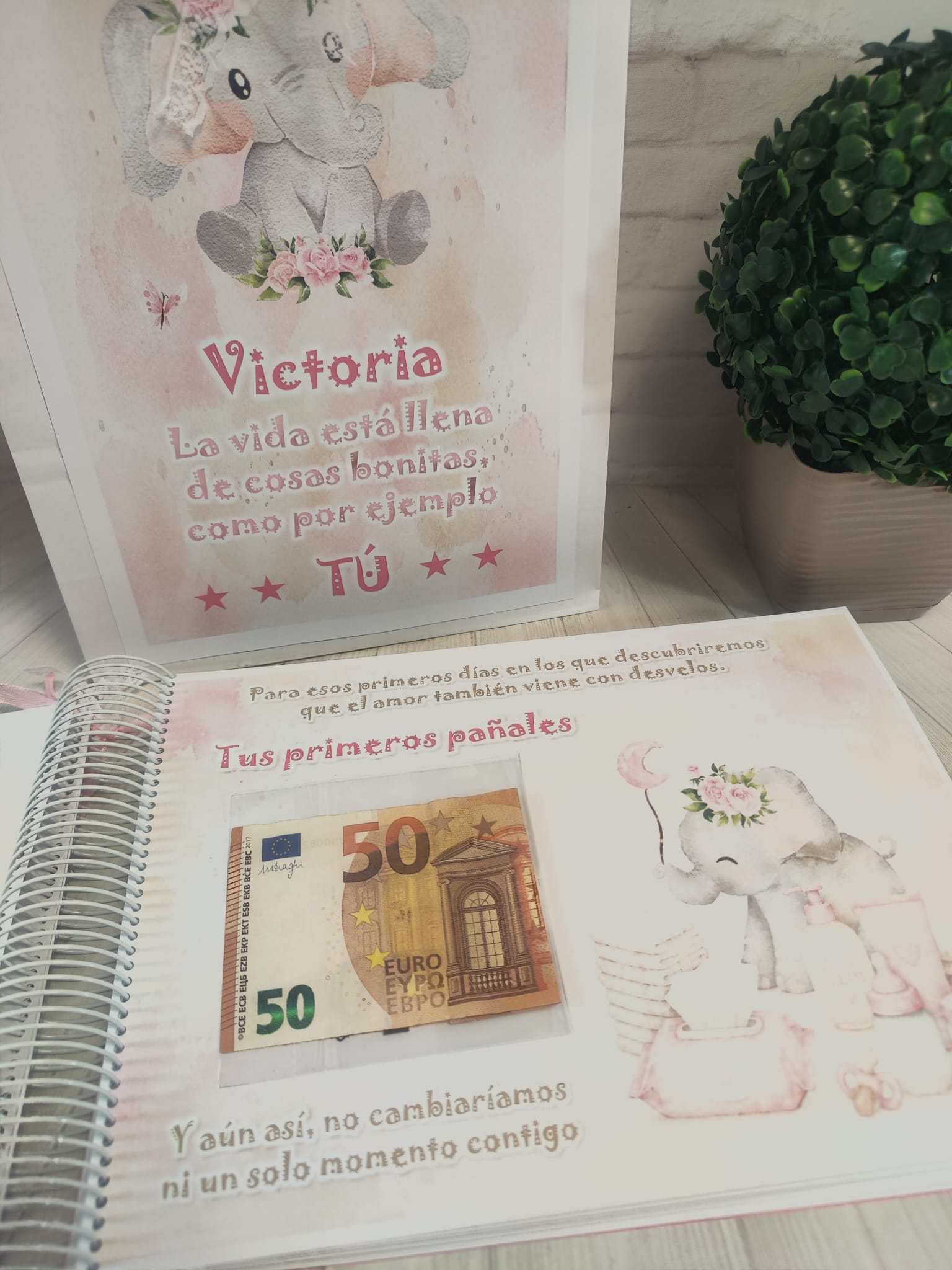 Libro para regalar dinero en nacimiento Modelo elefante rosa - Imagen 5