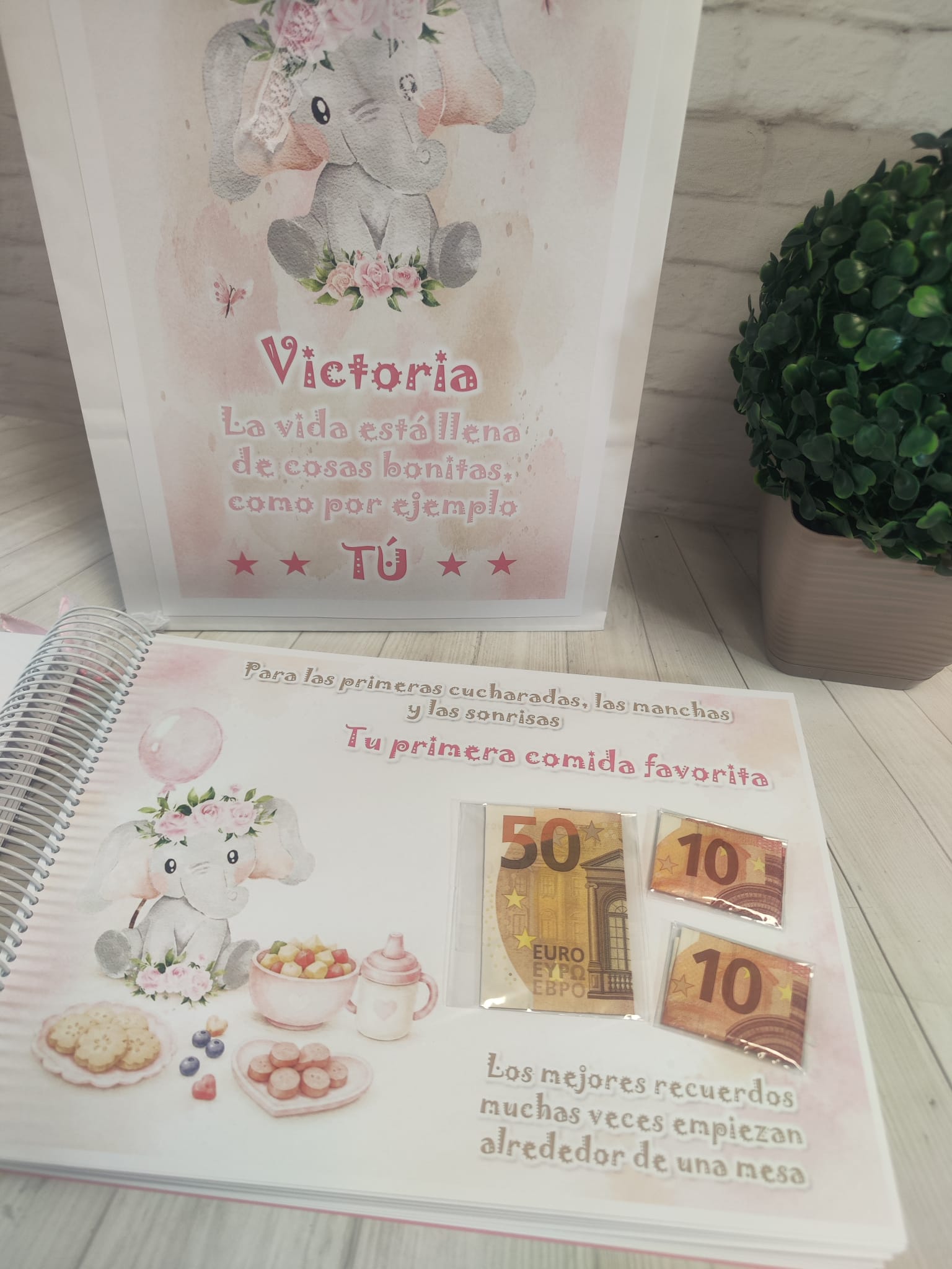 Libro para regalar dinero en nacimiento Modelo elefante rosa - Imagen 8