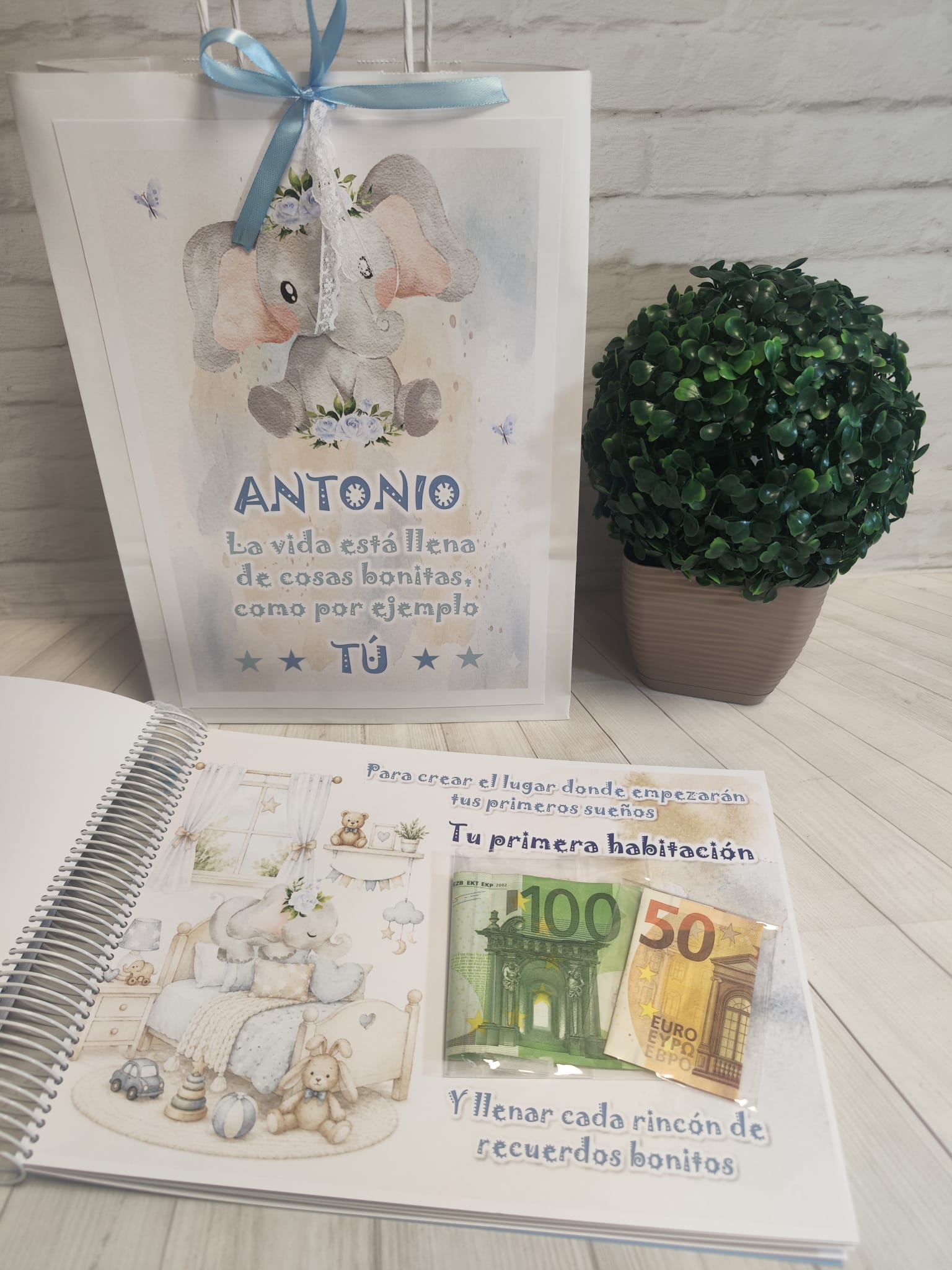 Libro para regalar dinero en nacimiento Modelo elefante azul - Imagen 10