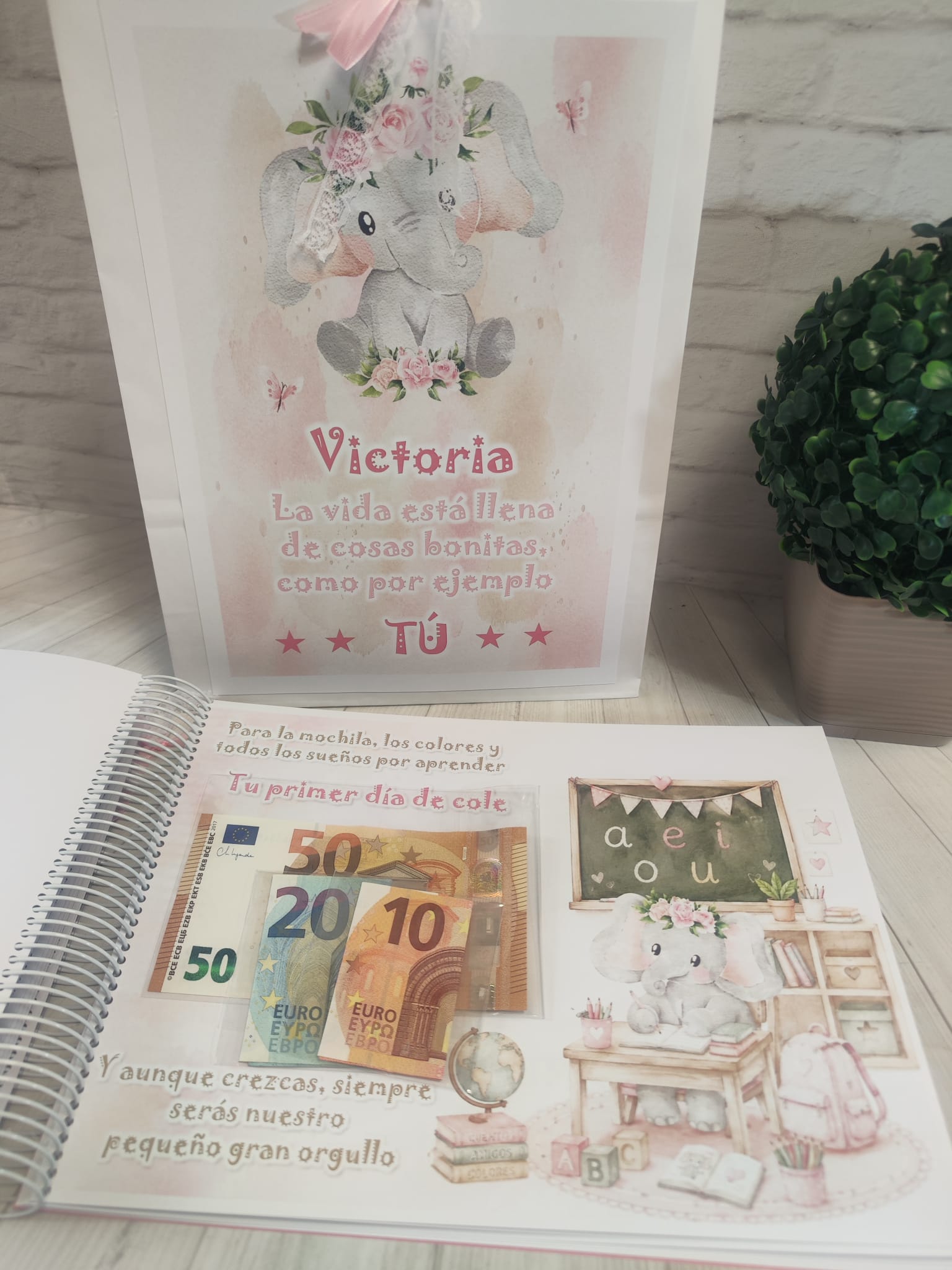 Libro para regalar dinero en nacimiento Modelo elefante rosa - Imagen 10