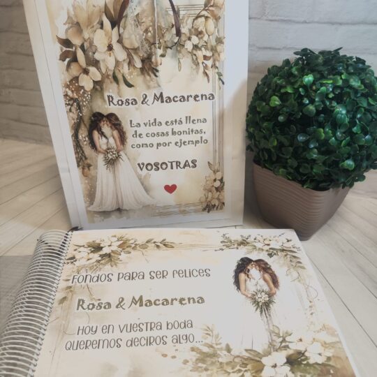 Libro para regalar dinero en boda Modelo beige para dos chicas