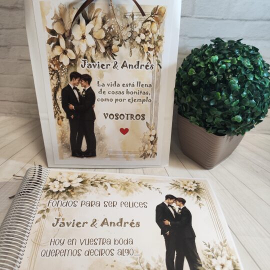 Libro para regalar dinero en boda Modelo beige para dos chicos