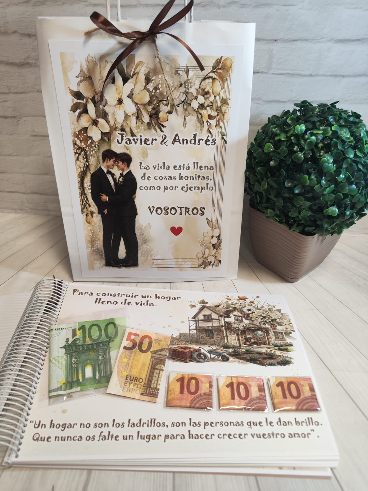 Libro para regalar dinero en boda Modelo beige para dos chicos - Imagen 7